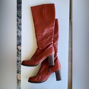 Vintage Women's Size 8.5 Red Leather Knee-High Boots Made in Brazil